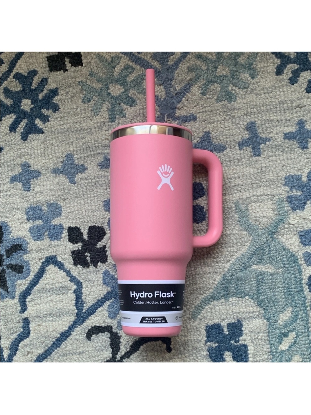 Hydro Flask 40 fl oz All Around Travel Tumbler Camellia Pink Handle Straw Lid